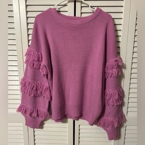 E.SSUE Womens’s knit sweater with fringe sleeves